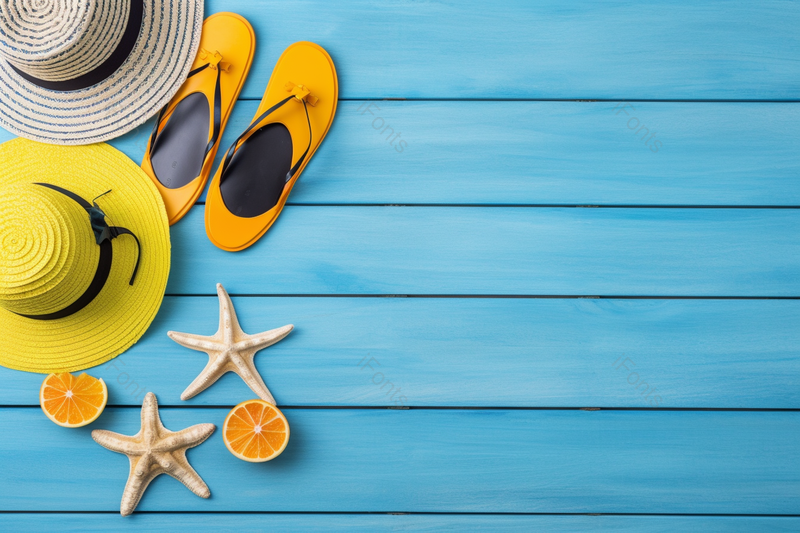 海边假期旅游帽子墨镜拖鞋假日绿色背景摄影图,高清,摄影图,摄影图片,图片大全,摄影图免费下载